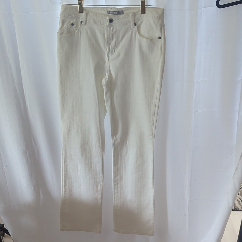 Chico's Women's White Embroidered Pocket Jeans Size 1 Regular